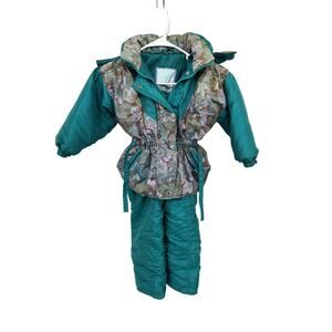 Vtg 1980s 1990s Green Floral Kute Kiddie Kids Fur Trim Snow Suit Size L Snowsuit